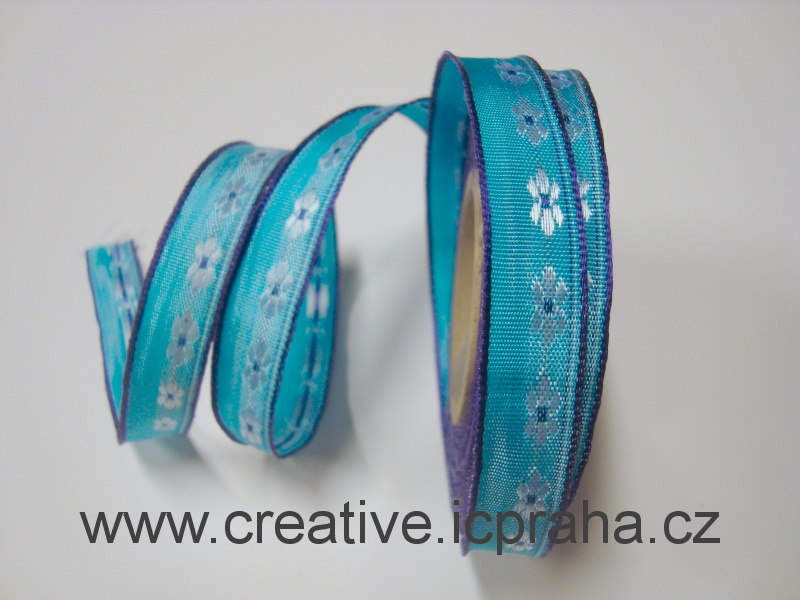 stuha-drátek-kytičky 15mm - modrofialová 377306